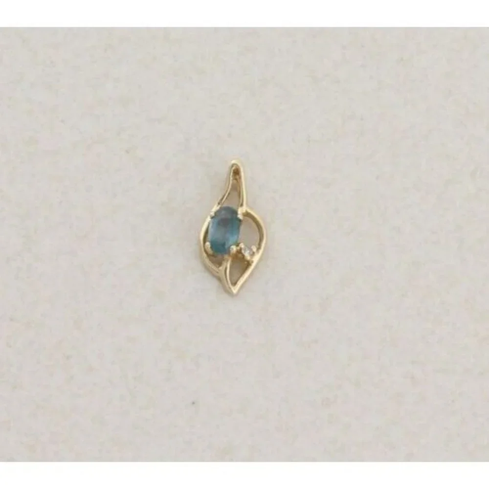 Pendant Only 14k Yellow Gold Natural Blue Topaz and Diamond Pendant - Picture 5 of 5